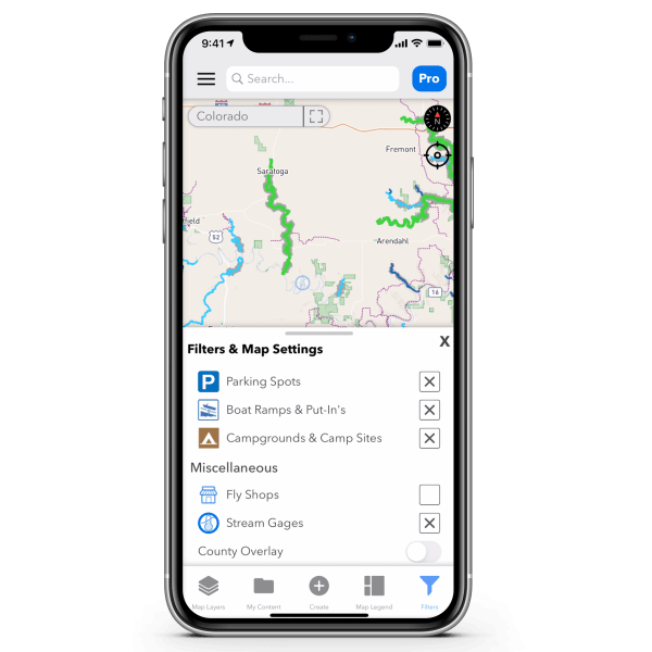 Filters and Map Settings TroutRoutes Pro Annual Subscription